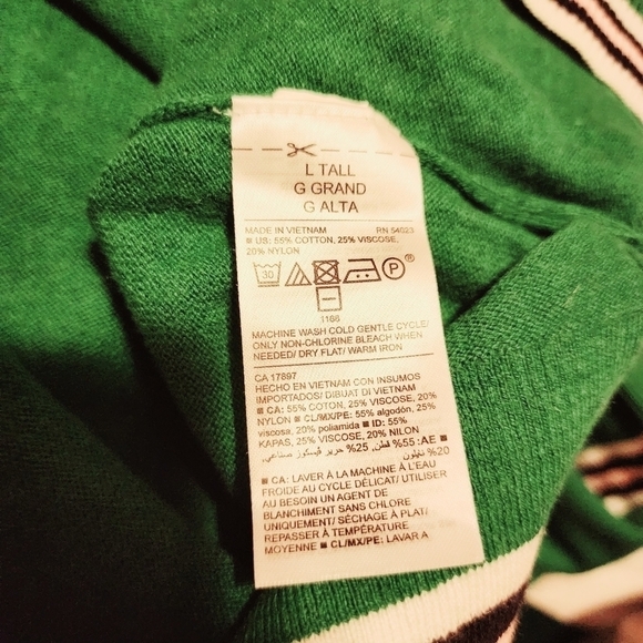 Old Navy Green Crewneck Sweater Varsity Striped Hems Women's Large L Spring EUC - Picture 7 of 7